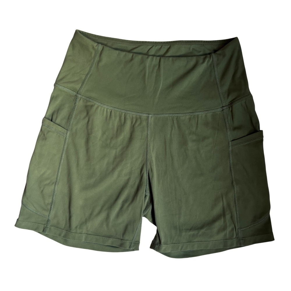 Olive Green High Waisted Biker Shorts with‎ Side Pockets Womens Size Small